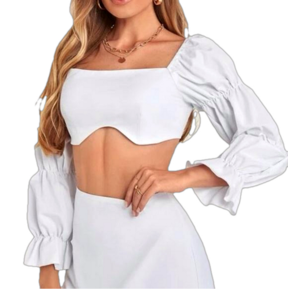 White Long Sleeve Crop Top Small